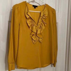 J. Crew Goldenrod V-Neck Ruffle Long Sleeve Blouse